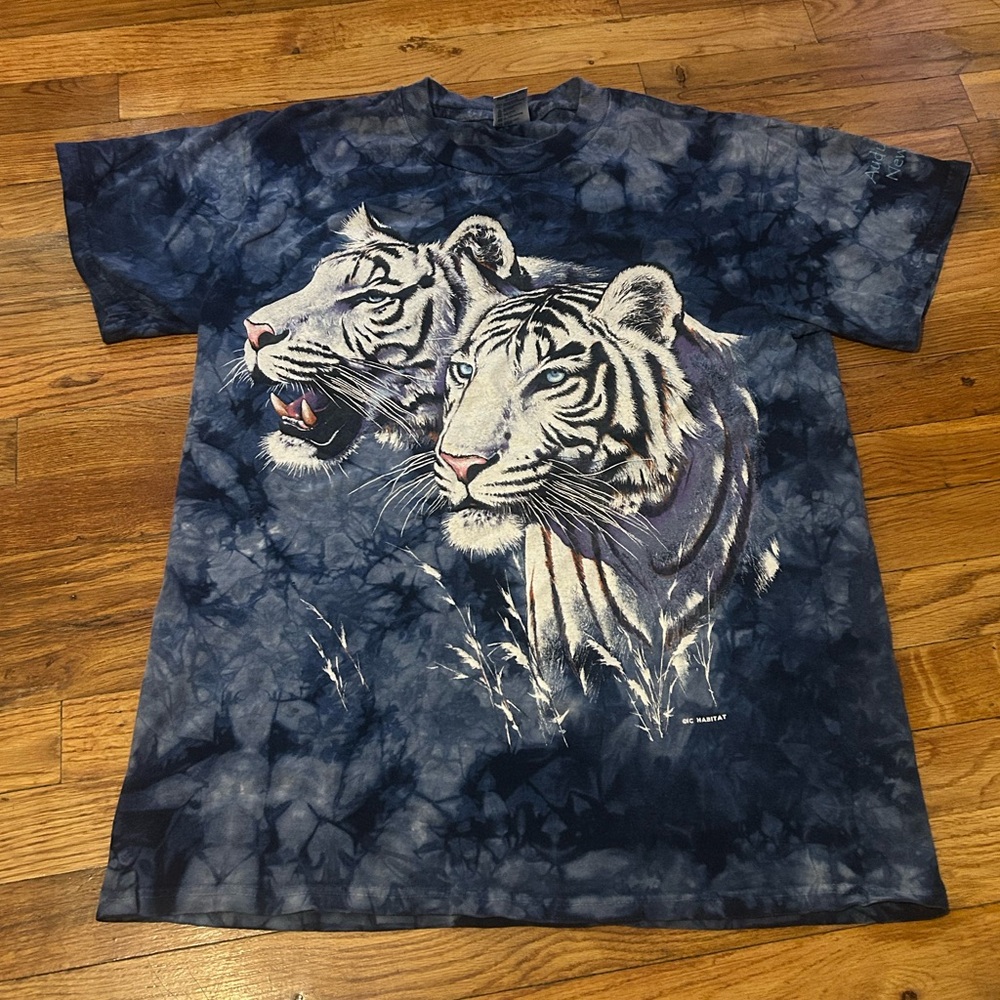 90s Tie Dye Delta Navy White Tiger Zoo Graphic T-Shirt